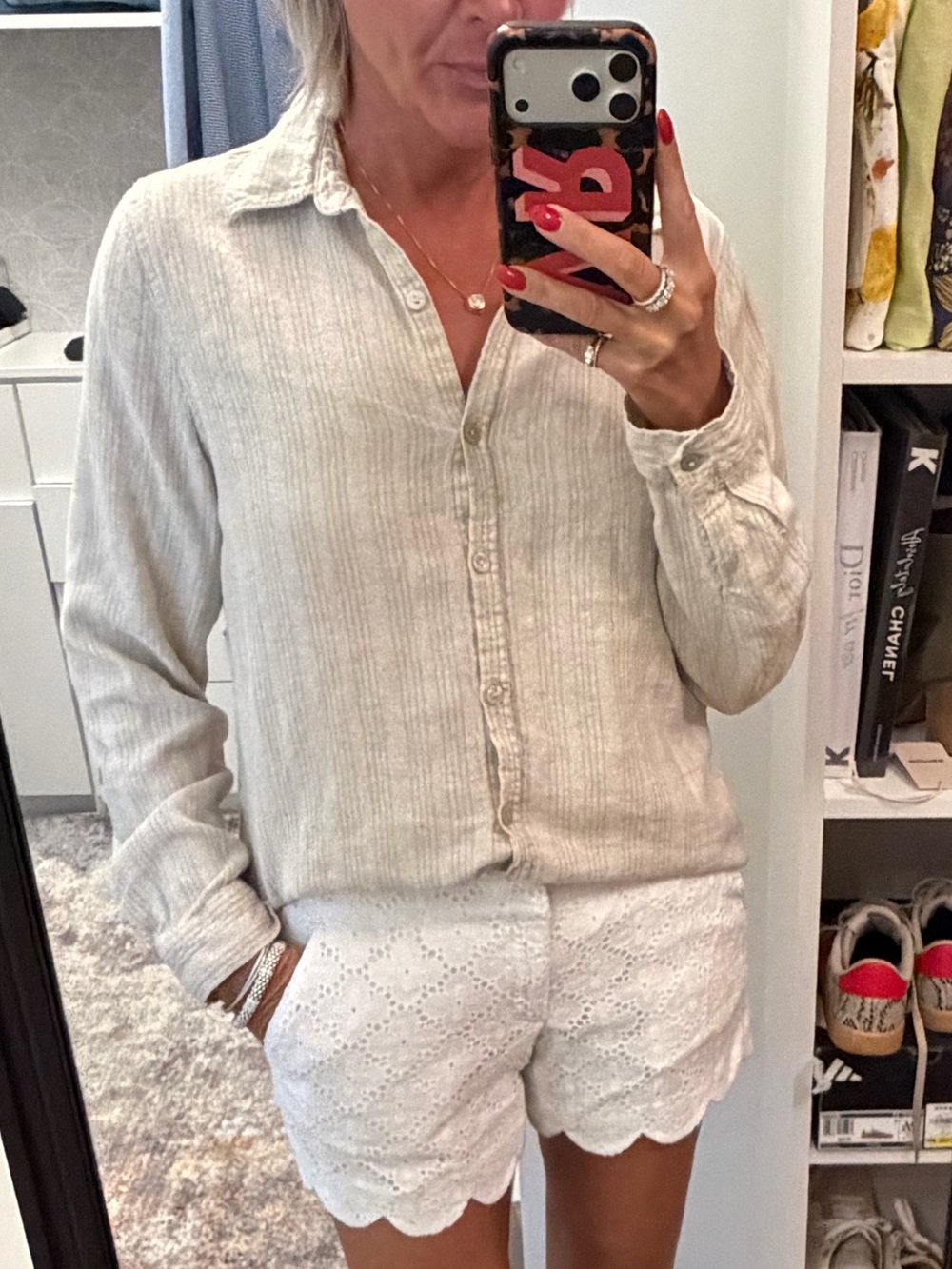 Orvis Cream Stripe Linen Blend Shirt